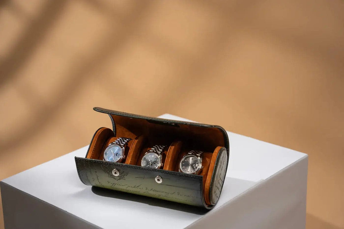 Boite à Montre - Galata Parchemin Platine Olive Vert-3-Le Remontoir Montre